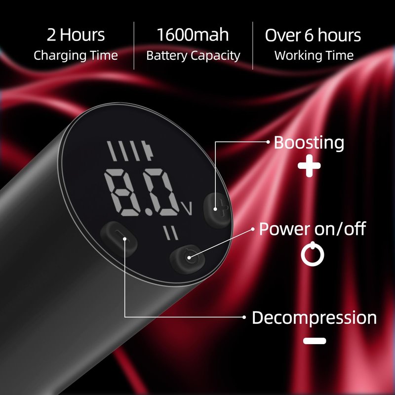 ATOMUS Cordless Tattoo Pen Machine Kit, 1600mah Rechargeable Pen Style Tattoo Cartridge Machine with Digital OLED Display 40pcs Tattoo Cartridge Needles 60pcs Ink Cups 6pcs Tattoo Dip Foam Cup (Red)