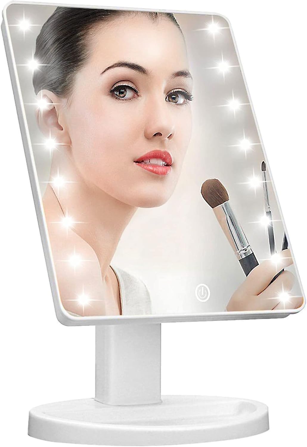 Lighted Makeup Mirror - 16 LED Lights, 180° Rotation | Touch Screen Brightness Adjustment, USB Powered (White)