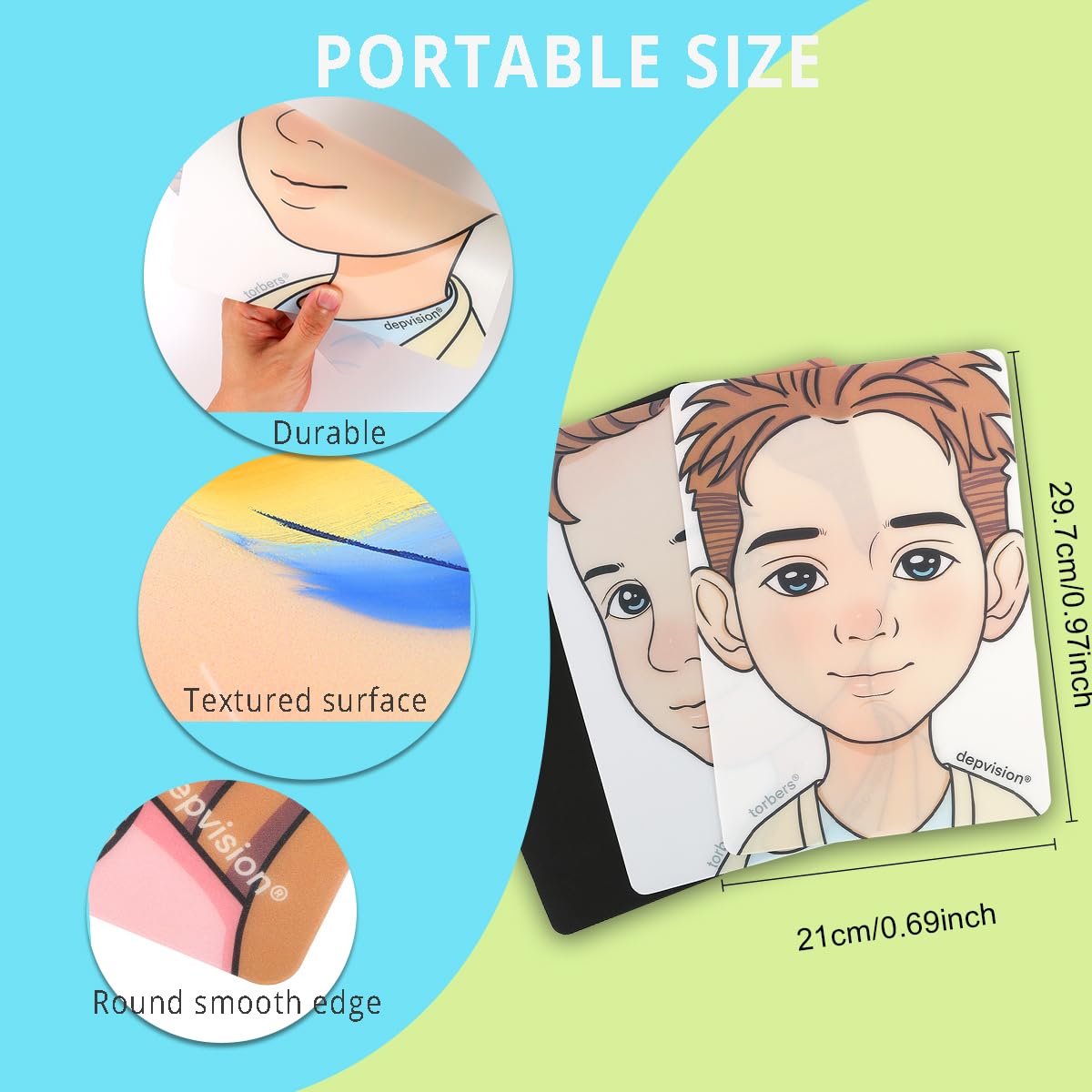 torbers Depvision Reusable Face Paint Practice Board,2 Colorful Face Paint Board,One Black Face Painting Exercise Board,Makeup Template A4 size (Boy)