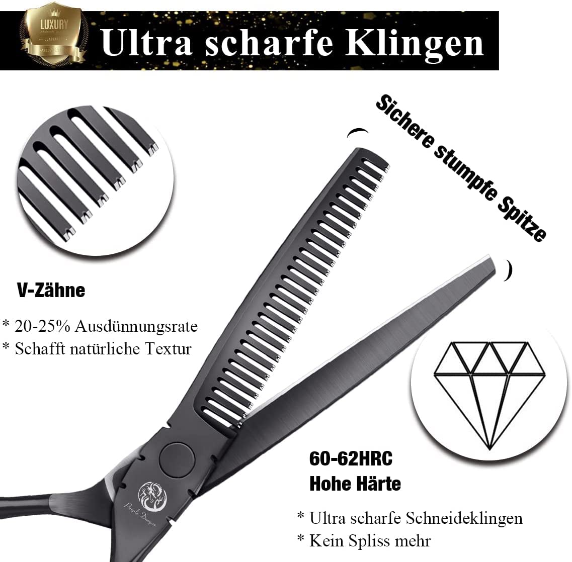 Purple Dragon Professional Japan 440C Hair Salon Cutting Shear and Barber Thinning Scissor Hairdressing Shear Set with Bag