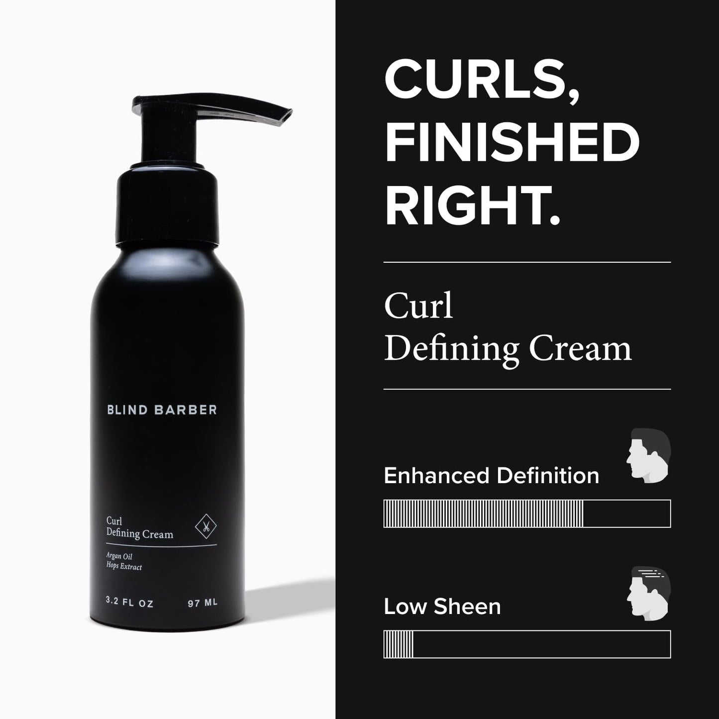 Blind Barber Curl Cream - Curl Defining Cream with Coconut Oil & Tonka Bean Scent - Reduces Frizz & Adds Subtle Shine - Water-Based & Cruelty-Free Curly Hair Products for Men (3.3 Fl oz)