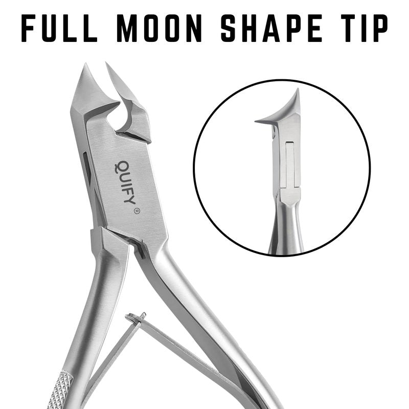 Quify Professional Toenail Cutter - Heavy Duty Stainless Steel Clippers for Thick & Ingrown Nails - Ergonomic, Sharp, and Durable Nail Trimmer for Men & Women - Moon Shape 5.5"