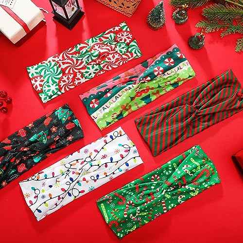 Giegxin 30 Pcs Christmas Headband for Women Dress up Costume Party Elastic Snowman Twist Headband Santa Claus Hairbands Xmas Head Wraps for Women Christmas Hair Accessories