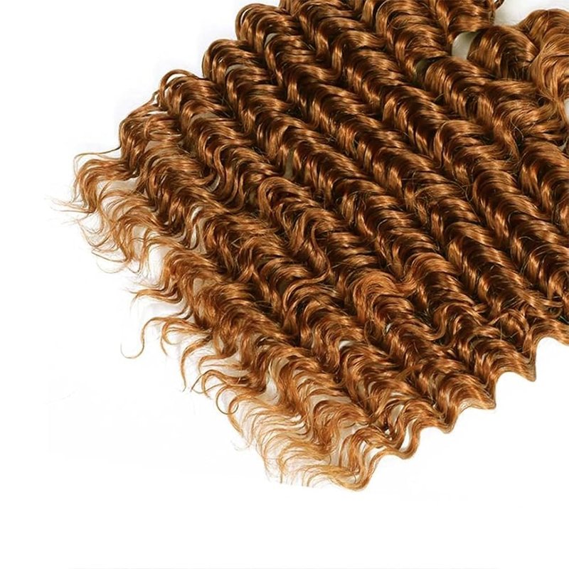 Deep Wave Human Hair Bundles Light Brown 16 18 20 Inch Color #30 Brown Bundles Human Hair Unprocessed Native Virgin Hair 100/PC 3 Extensions Wet and Wavy Human Hair Extensions for Women