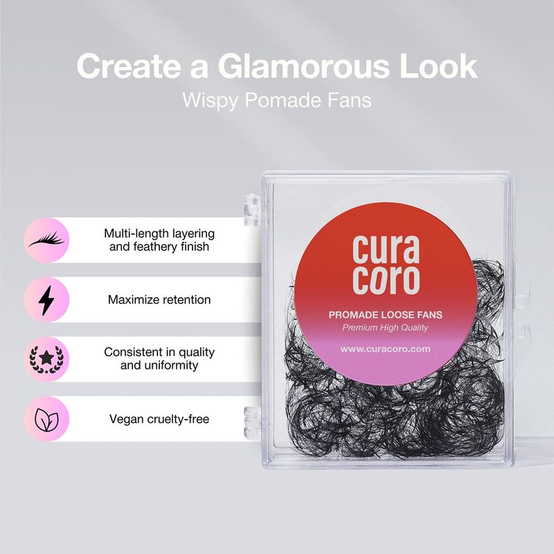Curacoro Promade Wispy 500 Fans - 9D 0.05 Lash Extensions, C Curl 16mm Length Handmade Volume Eyelashes, Long-Lasting Professional Lash Fans