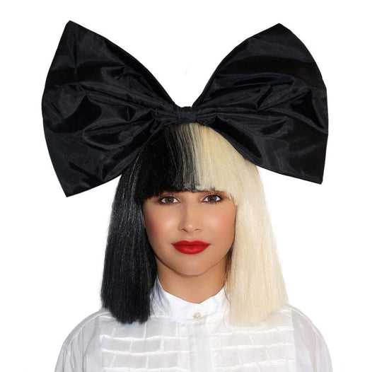 pureluca OFFICIALLY LICENSED Sia Costume Cosplay Wig Half Blonde Black 2 Tone Color Short Straight Bob Wig Synthetic Full Wigs with Big Bow Sia Style Wigs for Women Girls