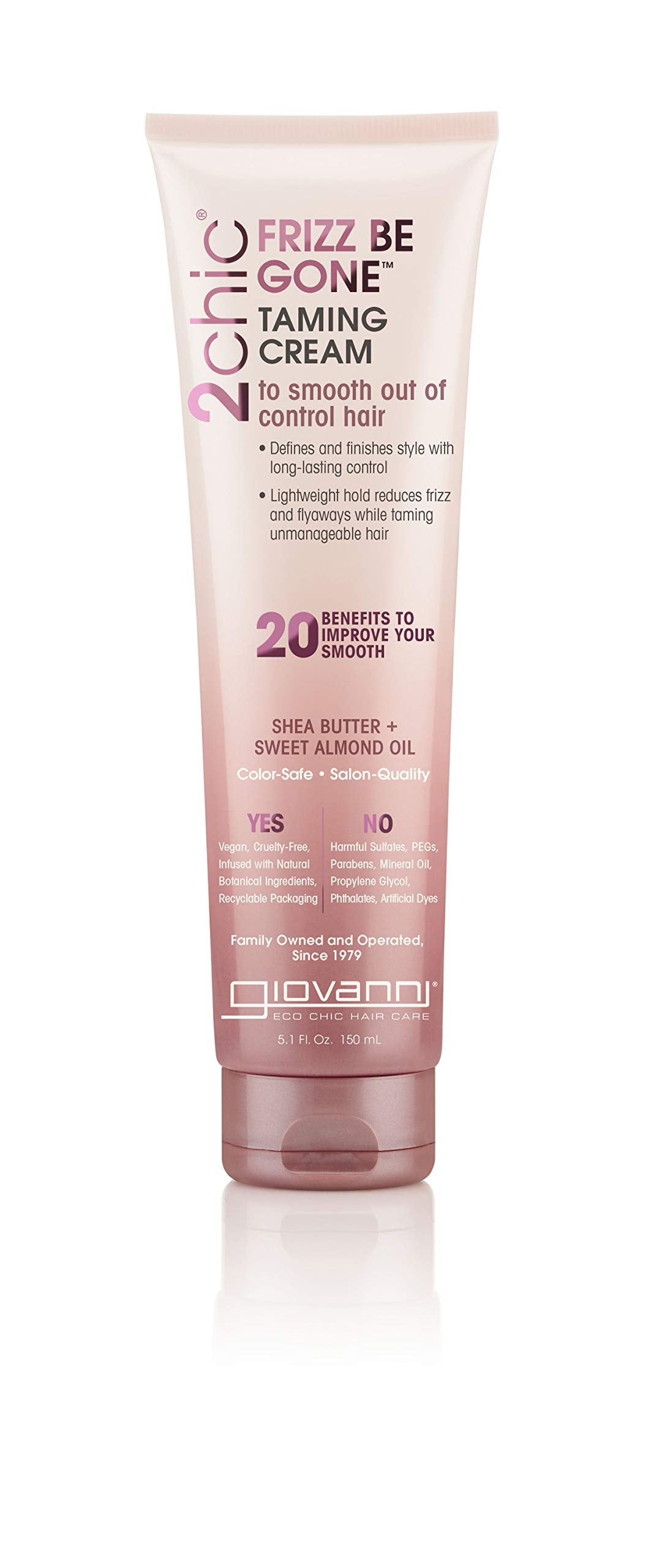 Giovanni 2chic Frizz Be Gone Taming Cream - Natural Hair Smoothing Formula with Shea Butter & Sweet Almond Oil, Macadamia, Color Safe, Vegan - 5.1 oz. (Pack of 1)