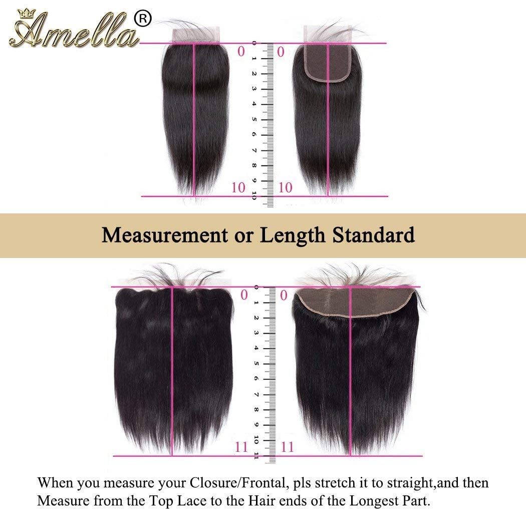 Amella 13x4 Lace Frontal Ear To Ear Transparent Lace Frontal Closure 14 Inch Brazilian Body Wave Human Hair Full Lace Frontal Free Part 130% Density Frontal Pre Plucked with Baby Hair Natural Color