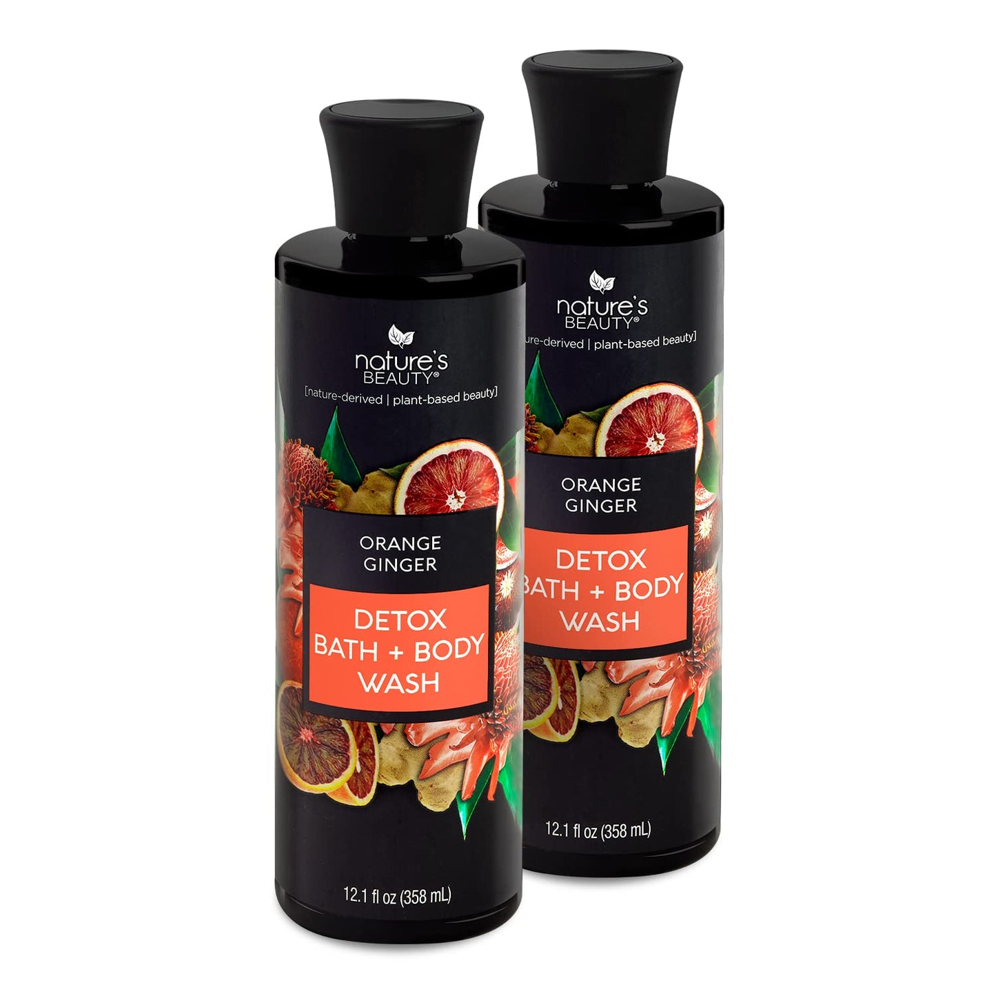 Nature's Beauty Orange Ginger Detox Body Wash - Gentle Cleanser with Vitamin C & Oils | 12 fl oz (2 Pack)