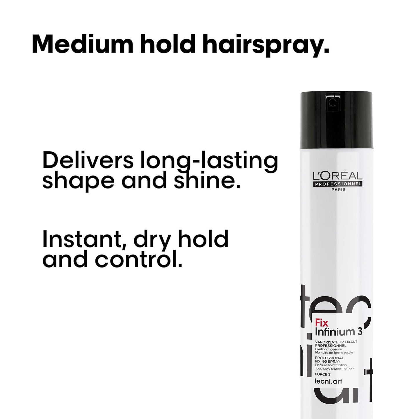 L'Oréal Professionnel Paris Fix Infinium 3 - Medium Hold Hairspray For Lasting Shape and Shine, Reduces Frizz Without Stiffness
