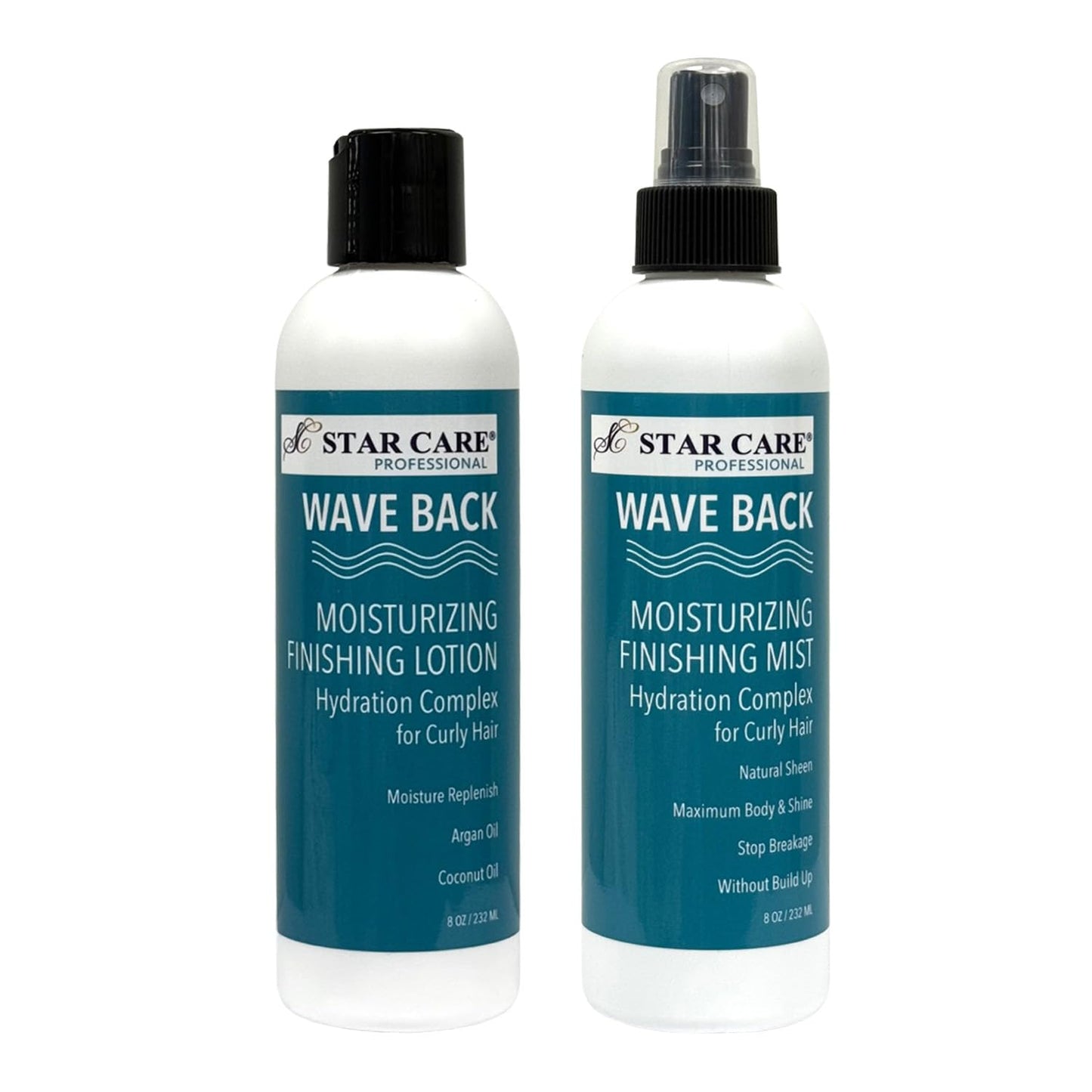 STAR CARE Wave Back Curl Lotion & Mist Set Curl Defining Leave-In Lotion, Enhancing Finishing Mist for Curly & Wavy Hair, Anti-Frizz Hydrating Bundle 2 x 8oz