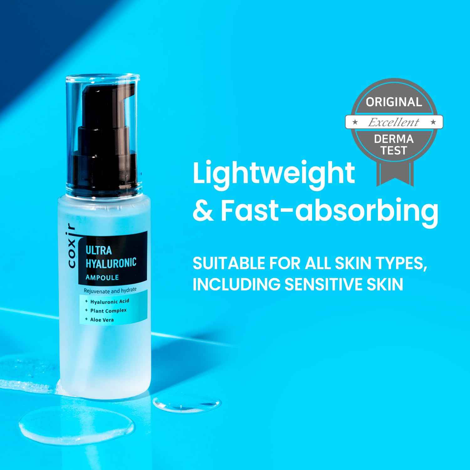 coxir ULTRA HYALURONIC ACID SERUM [50ml/1.69 fl.oz.] | 40% of Hyaluronic acid, Collagen, Cica, Vitamin B5 | Lightweight Daily serum | Hydrating, Smoothing, Calming, Moisturizing