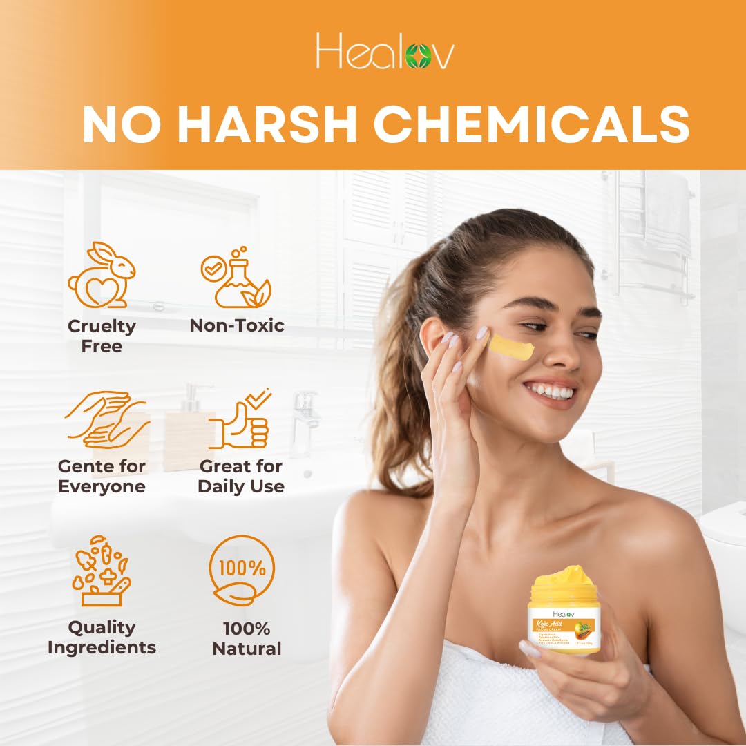 Kojic Acid Cream – Skin Brightening Cream for Age Spots, Hyperpigmentation, Intimate Areas – Dark Spot Remover, Reduces Acne, Scars, and Evens Tone – Kojic Acid Lotion for Brighter, Glowing Look