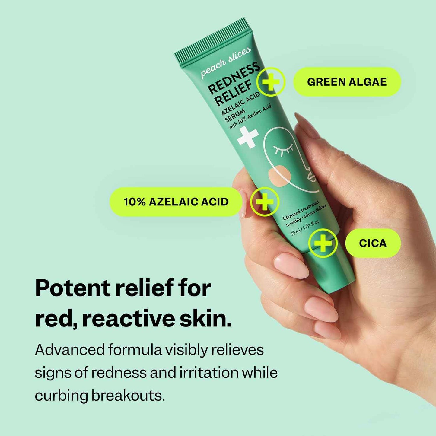 Peach Slices - Redness Relief 10% Azaleic Acid Serum (1.01 oz) - Advanced Skincare - Includes Panthenol, Cica, Algae - Vegan, Cruelty-Free, Korean Skincare & Beauty
