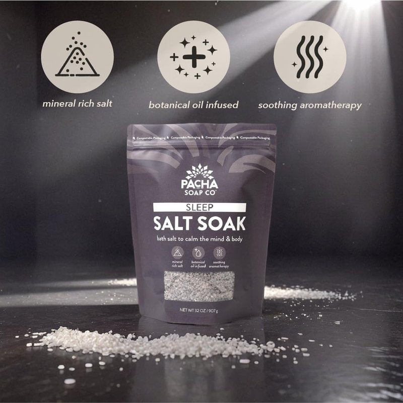 Pacha Soap Co. Sleep Salt Bath Soak - Epsom Salt with Lavender, Citrus, and Sandalwood, Handcrafted Bath Salts Made in the USA for Muscle Relief, Recovery & Relaxation, 2-Pack (64 oz. Total)