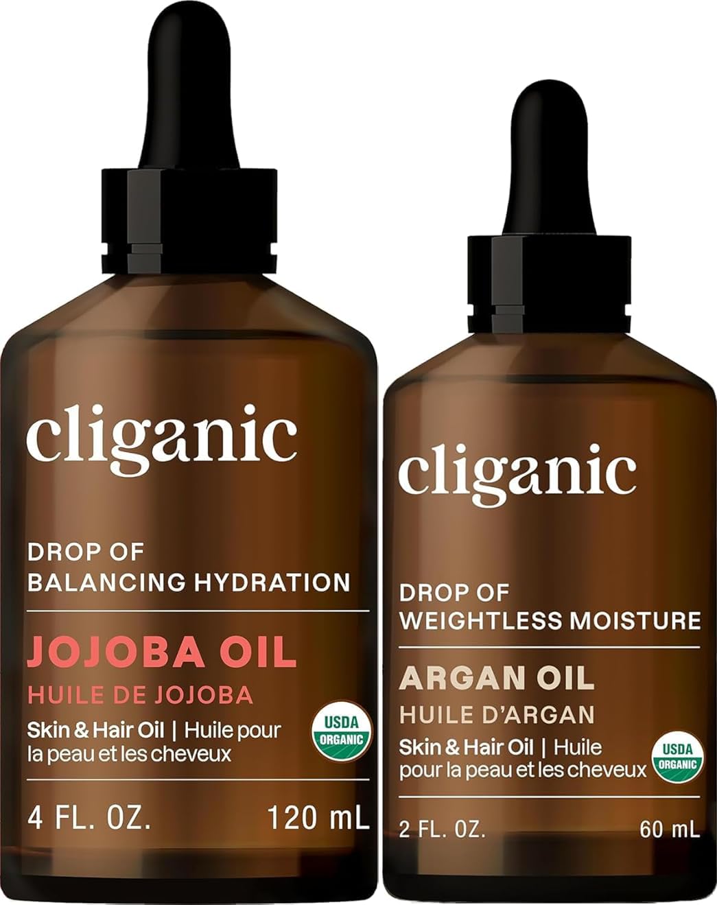 Cliganic Carrier Oils Duo: Organic Jojoba Oil and Organic Argan Oil