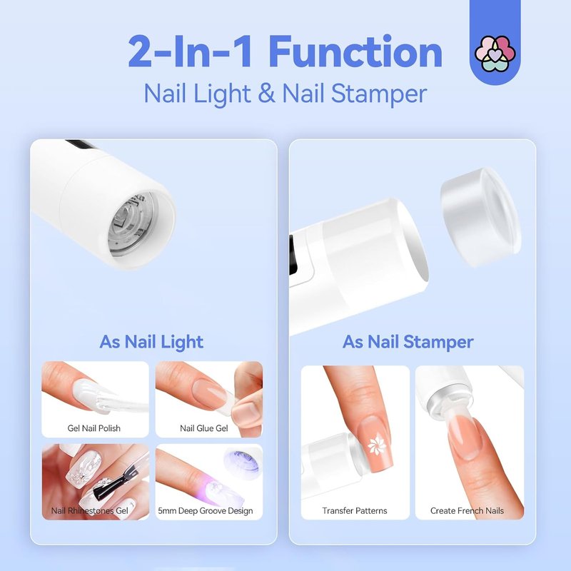 Handheld UV Nail Light - 2-in-1 Fast Curing & Nail Stamper | Wireless Magnetic LED with LCD Display