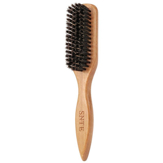 100% Boar Bristle Slick Back Hair Brush | Natural Peach Wood Handle | Restores Shine, Controls Frizz, Smooths Flyaways | Teasing Adds Volume Styling Tool | For Sleek Ponytails, Buns & Beard Grooming