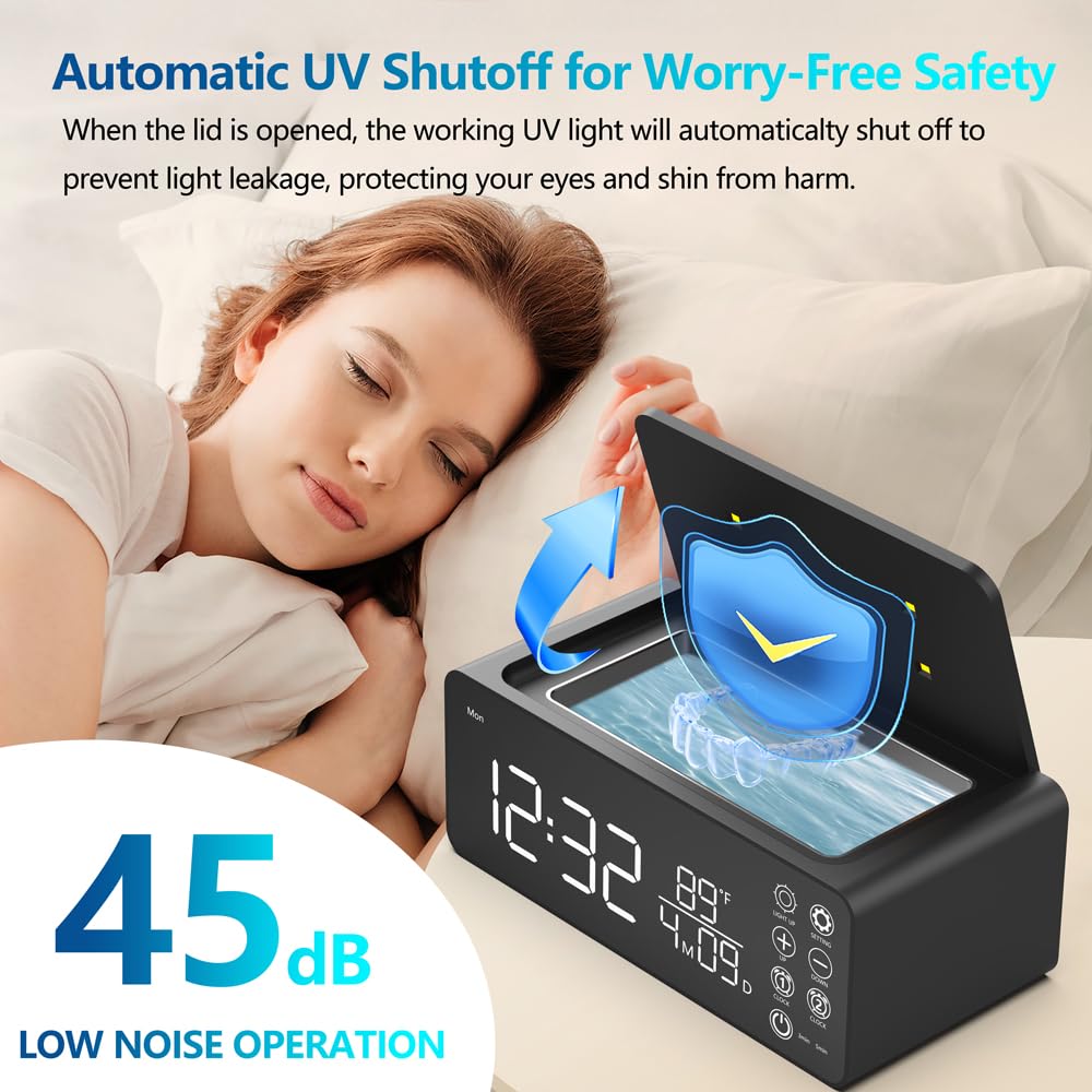 500ML Capacity 48kHz, Updated Version Ultrasonic Retainer Cleaner, Multi-Functional Cleaner Machine For Dentures, Mouth Guards, Braces, Toothbrush, Jewelry, Glasses with Alam Clock Function (black)