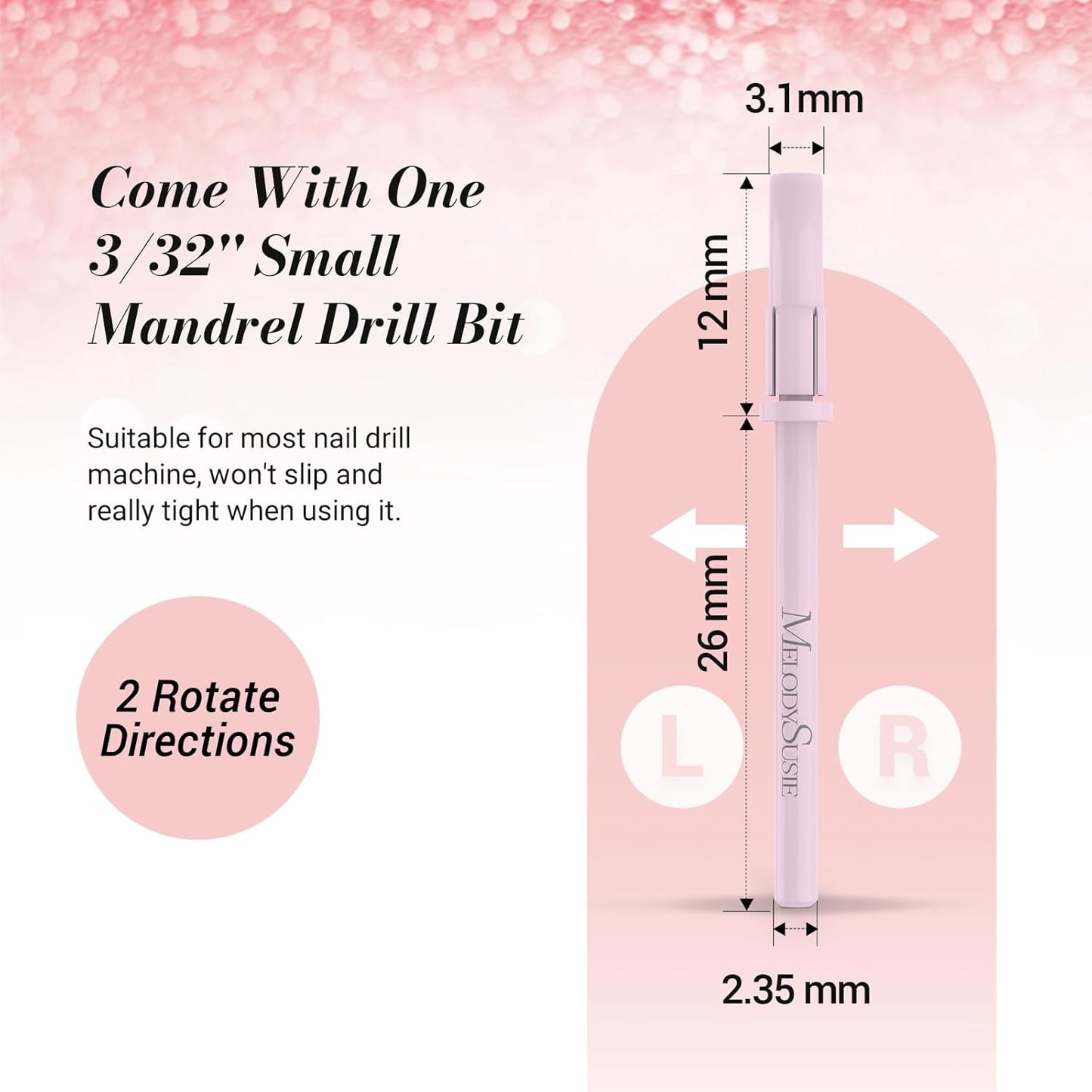 MelodySusie Nail Drill Bits - 50 Pcs Small Sanding Bands with 3.1mm Mandrel & Smooth Round Top | Carbide Small Barrel Bit