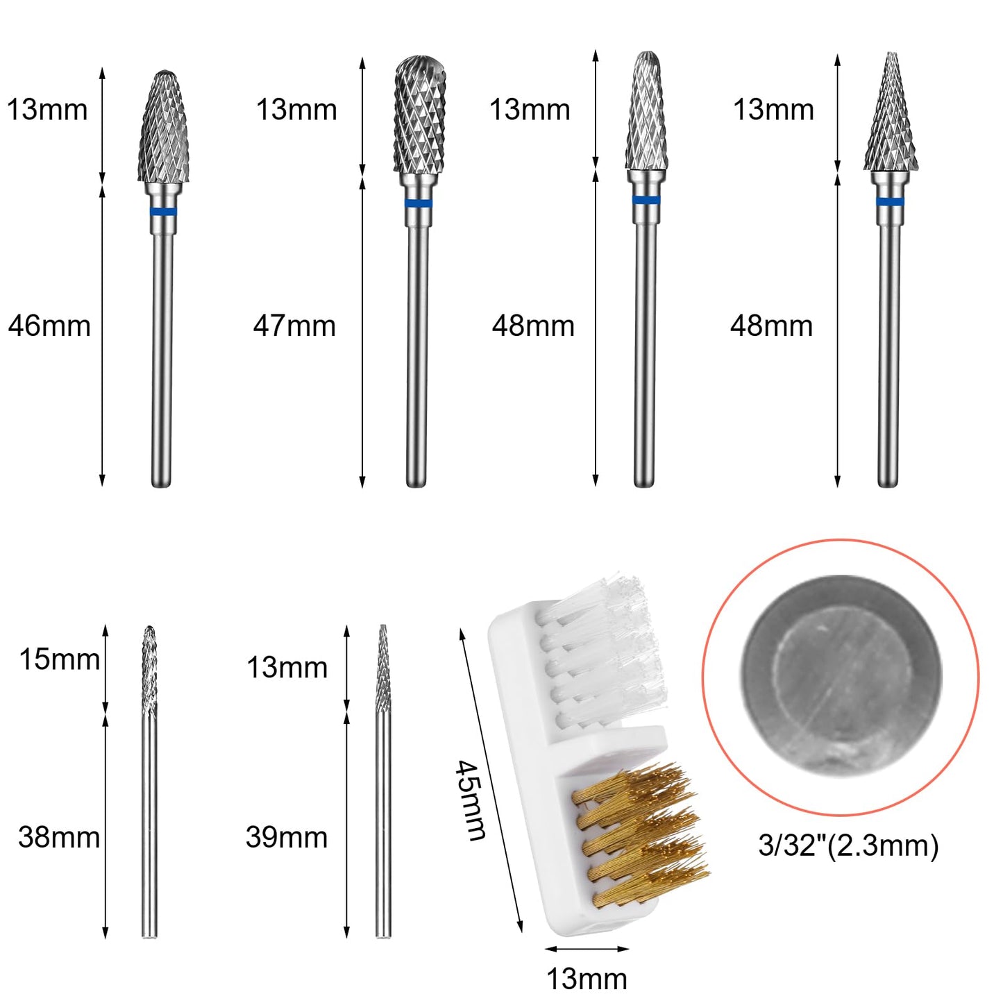 YUXIANLB Nail Drill Bits Set Tungsten Steel Nail Bits 1.77 Inches Diamond Cuticle Electric Nail File 6Pcs Nail Art Tools Sanding Bit Set Carbide Remover Bits For Manicure Pedicure Home Salon DIY Apply