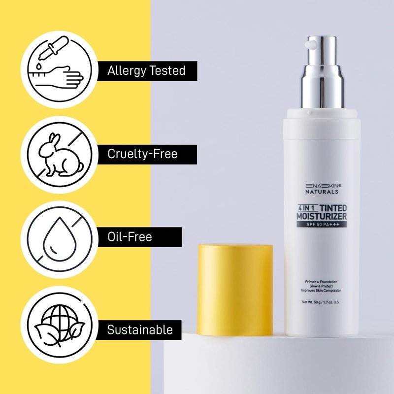 ENASKIN NATURALS Tinted Moisturizer SPF 50 - Lightweight Mineral Sunscreen & Primer for Glowy Finish | 1.7 fl oz