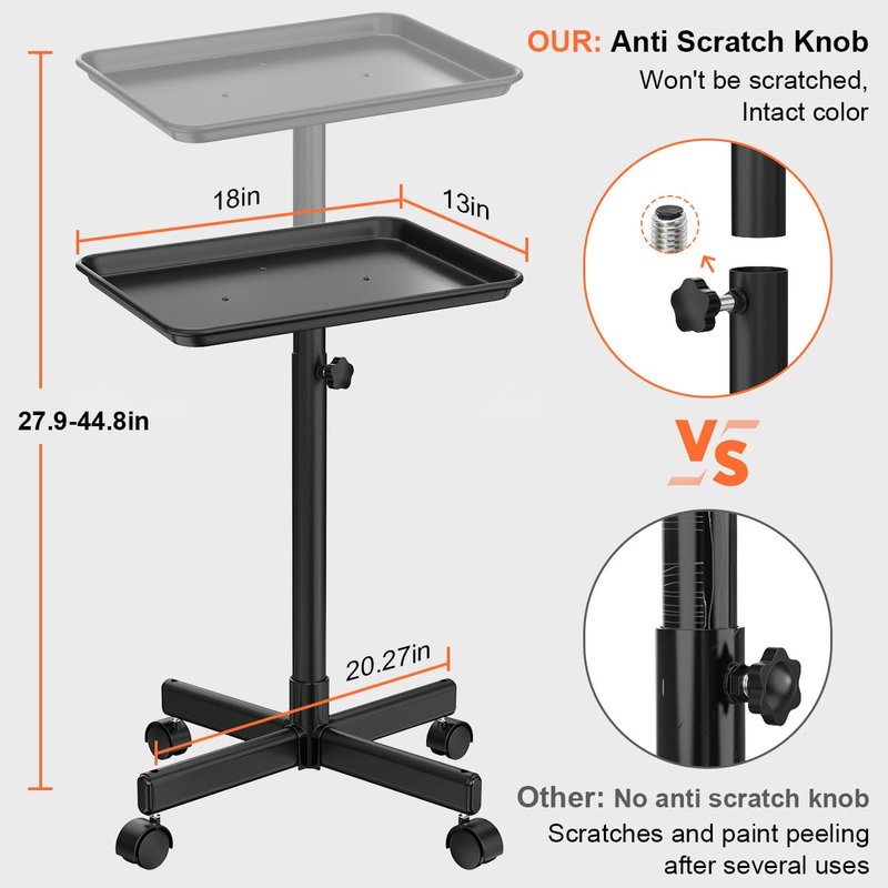 Salon Rolling Tray - Premium Aluminum Tattoo Tray for Beauty Professionals | Adjustable Height, Black