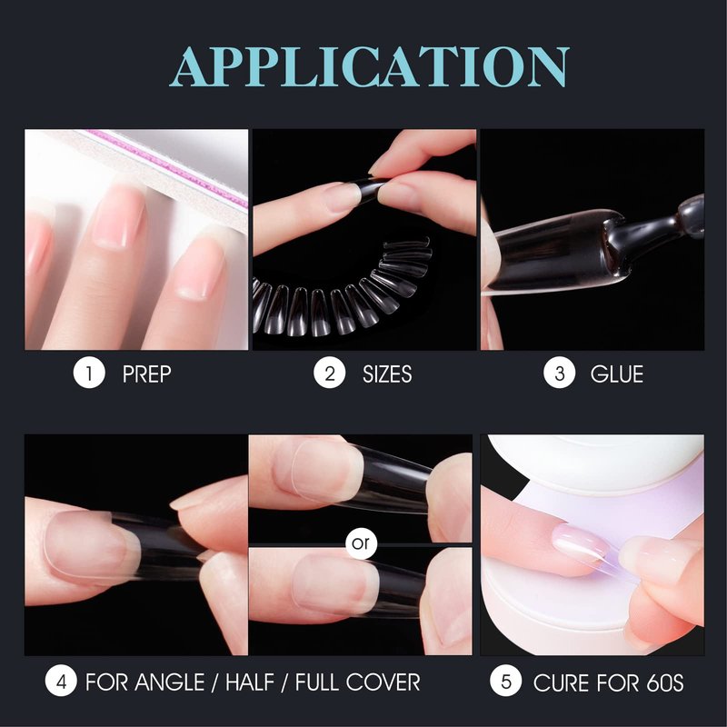 Gelike ec Nail Tips Almond for Salon: 552 Pcs 12 Sizes Medium Soft Gel Nail Tips for Manicure - Easy Use for Beginner DIY Women Girls Gifts - Sumer Nail Tip