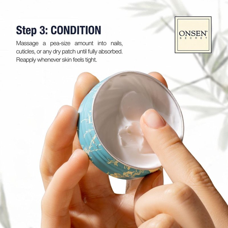 Onsen Secret Essential Nail Reboot Kit with Hand & Cuticle Rescue Cream | Buffer Block, Professional File, Replacement Pads and Repair Cream for Strong, Healthy, Shiny Natural Nails at Home