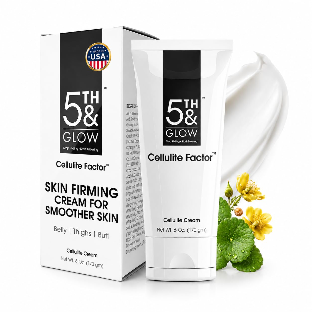 5th & Glow Cellulite Factor | Skin Tightening Cream for Body, Thighs & Butt - Firming Anti-Cellulite Lotion - 6 oz