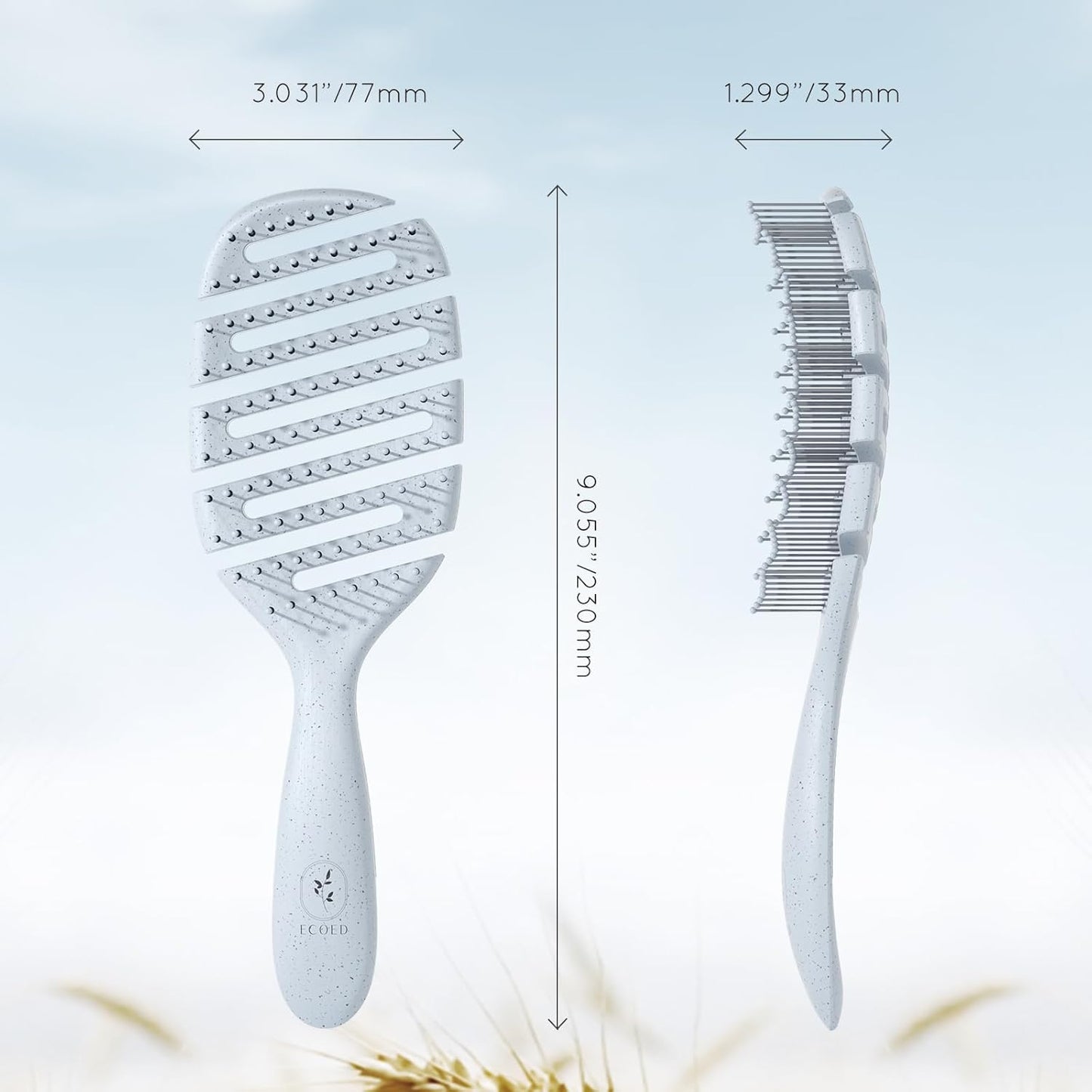 Ecoed Vented Detangling Hair Brush - Smooths Curly, Thick & Straight Hair | Eco-Friendly Blue Design