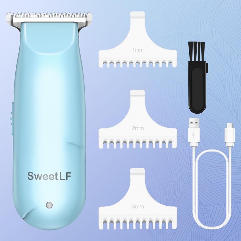 Bikini Trimmer for Women - SweetLF Pubic Hair & Body Hair Trimmer with 3 Guards | Portable Type-C Charging, Blue