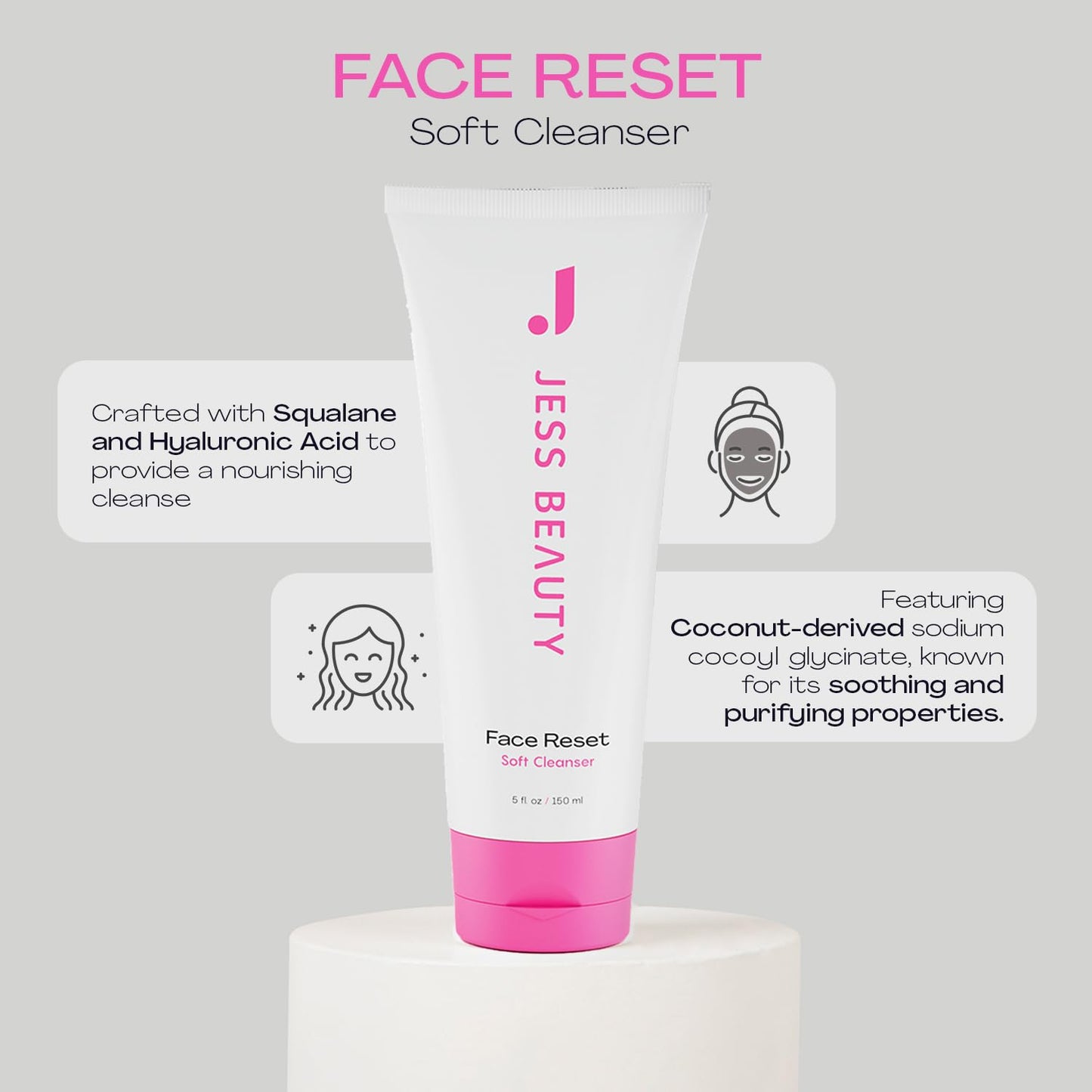 Face Reset Cleanser - Gentle Hydrating Gel Wash with Squalane & Hyaluronic Acid | Korean Skincare 5 fl oz