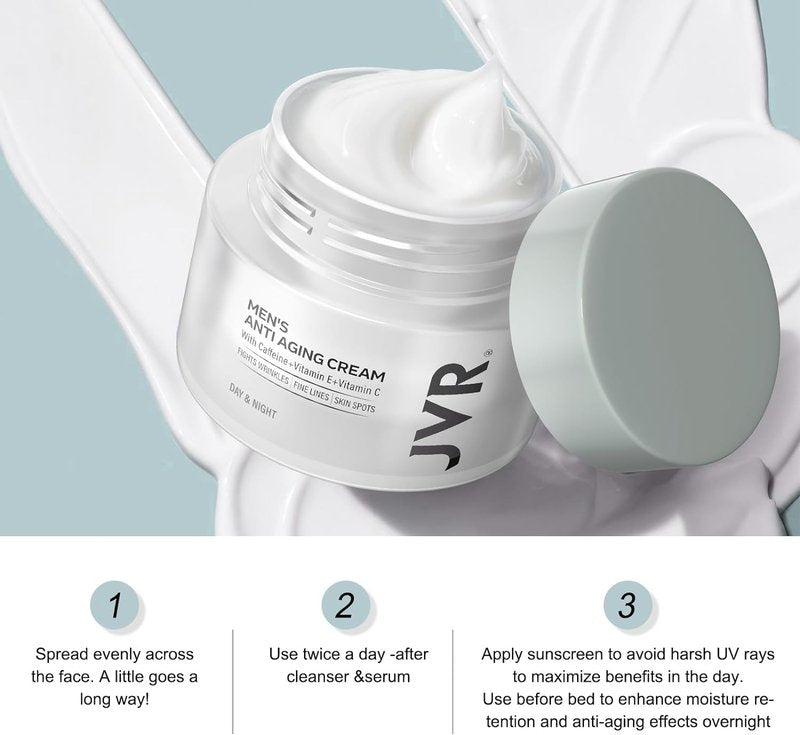 JVR Men's Face Moisturizer - Anti-Aging Lightweight Cream with Caffeine & Niacinamide | 1.7 oz