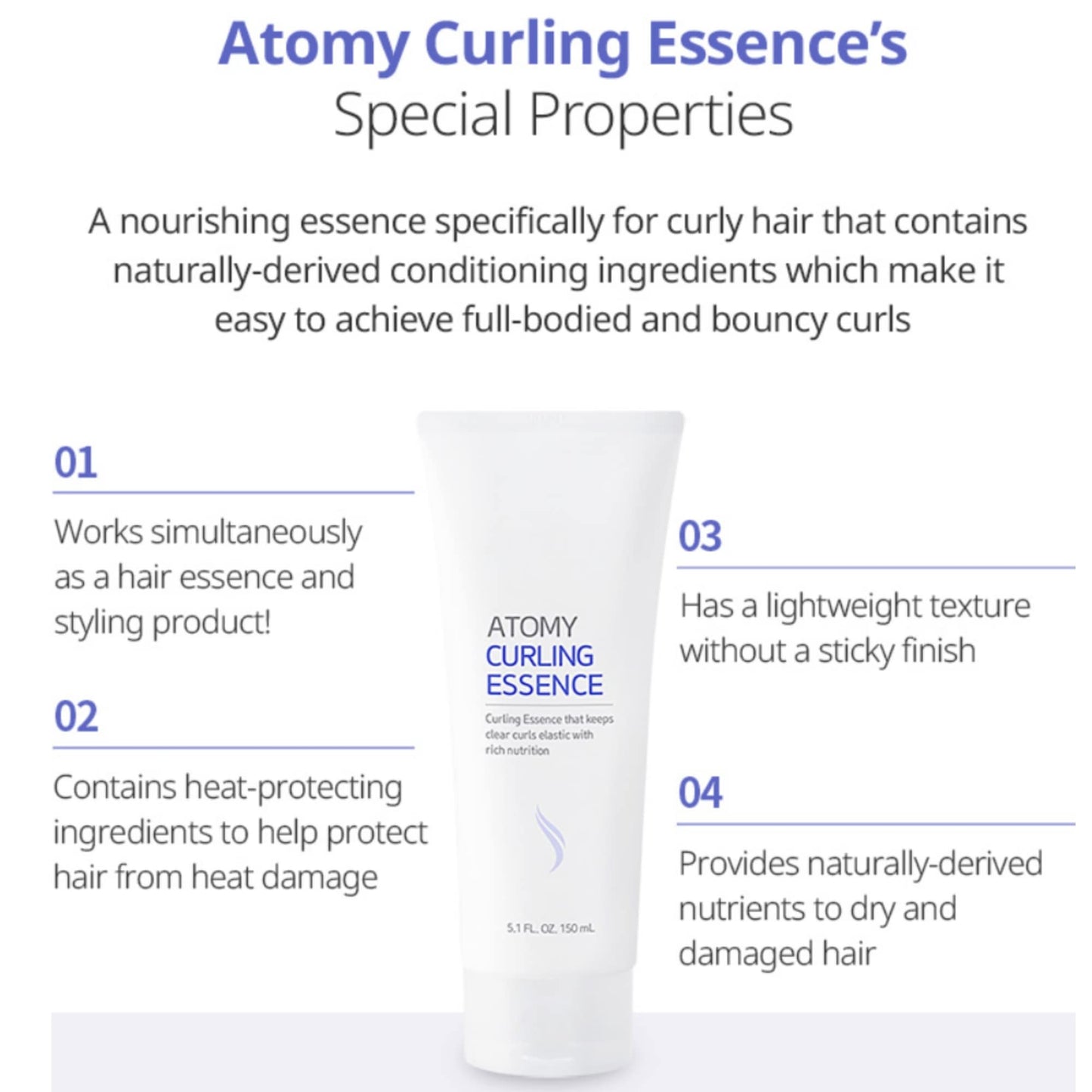 Atomy Hair Curling Essence - Korean Curl Enhancing Serum for Damaged Curly Hair