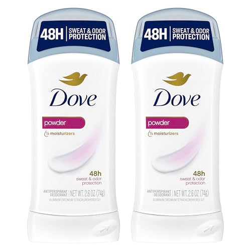 Dove Invisible Solid Antiperspirant Deodorant Stick for Women, Powder, For All Day Underarm Sweat & Odor Protection 2.6 oz 2 Count