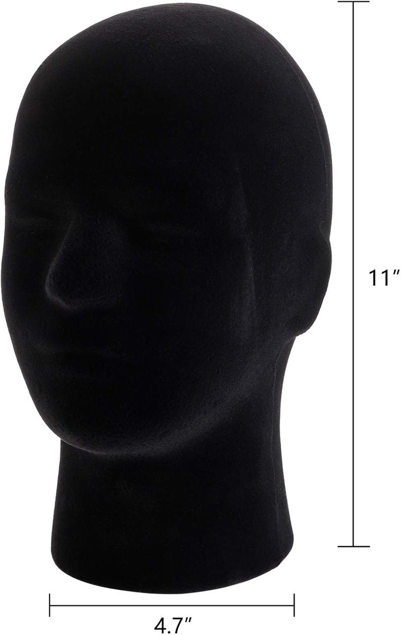 Mannequin Head Stand Model - Foam Black Velvet Display for Wigs, Hats & Glasses | 2 Pack