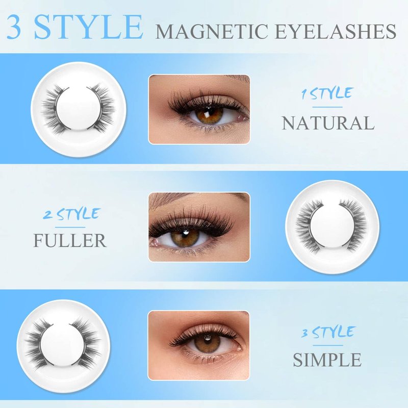 Hunnyfit Magnetic Eyelashes with Applicator,No Glue Needed Soft La shes Kit,Reusable Magnet Eyelashes Natural Look(Natural)