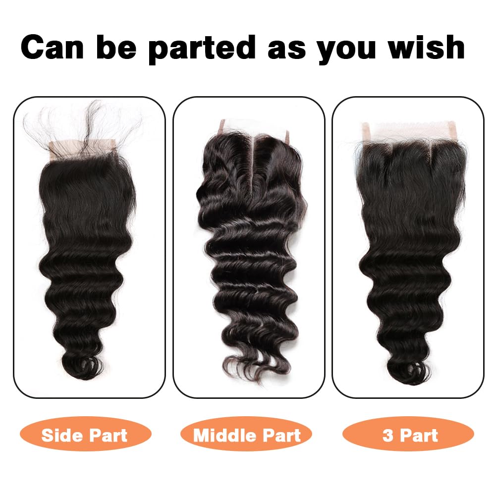 Sent Hair Remy Human Hair 4x4 Loose Deep Wave Lace Closure Human Virgin Hair Piece Free Part with Baby Hair Natural Color 18"