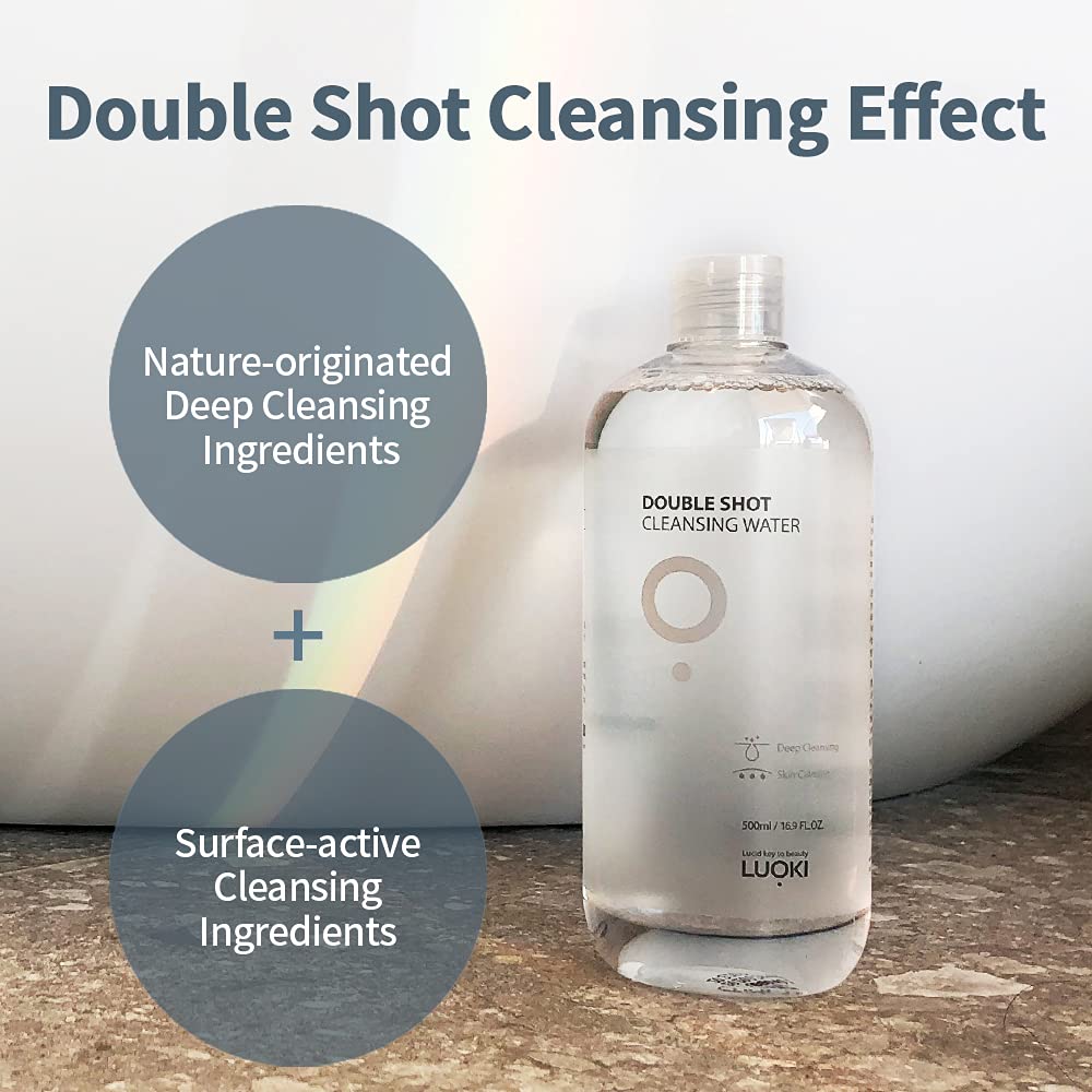 luoki Double Shot Cleansing Water 500ml (16.9 fl oz) - Hypoallergenic Deep Clean Micellar Cleansing Water and Makeup Remover… (16.9 Fl Oz) (Pack of 2)