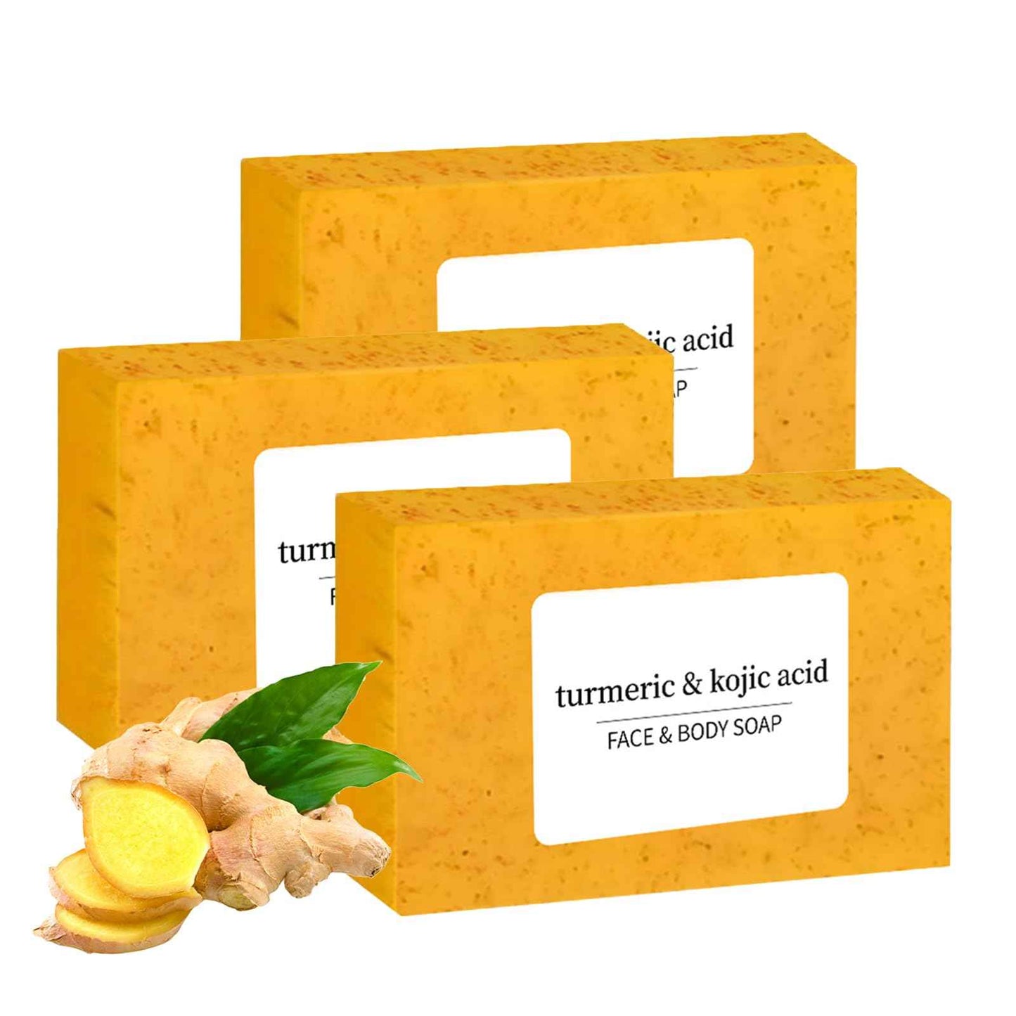 Turmeric Kojic Acid Soap Bar for Dark Spots Reduce, Deeply Cleaning Face & Body with Hyaluronic Acid, Collagen - Nourishing & Deep Hydration, Vitamin E for Glowing Skin (3)
