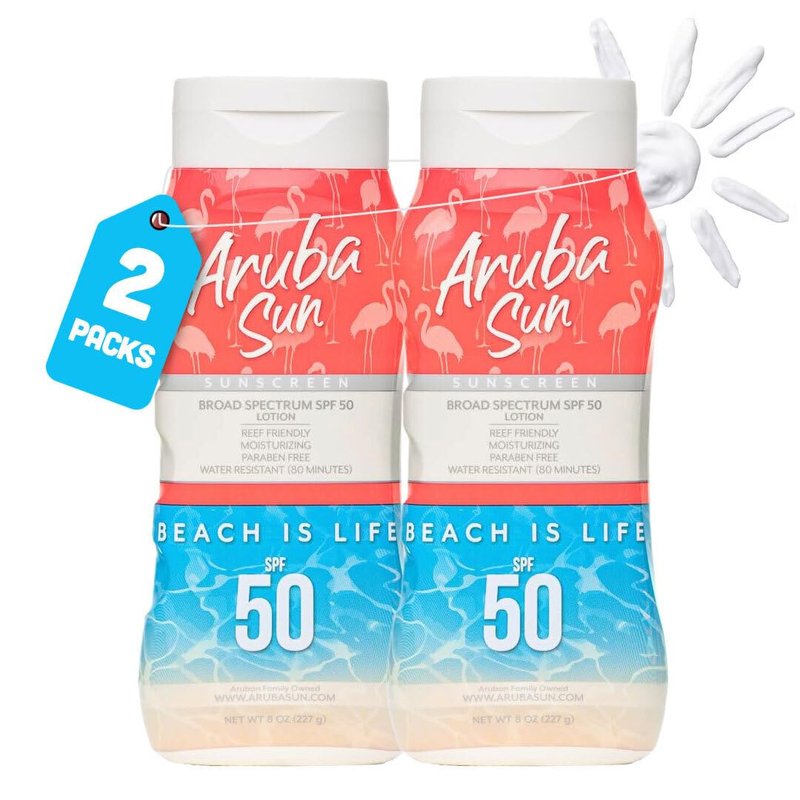 Aruba Sun SPF 50 Sunscreen Lotion 16oz 2-Pack - Reef Act Compliant no 67 Octinoxate & Oxybenzone Free - Sun Screen Broad Spectrum UVA/UVB - Sunscreen Waterproof and Non-Greasy
