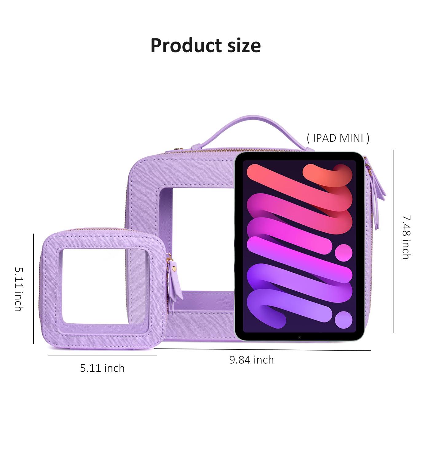 Clear Makeup Bags TSA Approved Toiletry Bag with Handle Large Opening, Clear Toiletry Bags for Carry-on Traveling Travel Car Essentials Orangizer Storage, Leather Cosmetic Bag (Purple, Mini&Large)