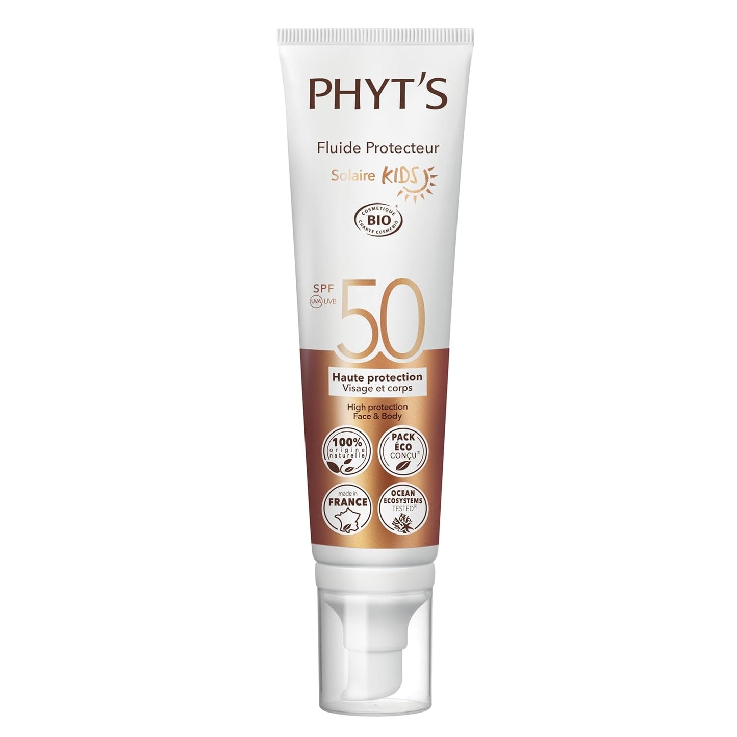 Organic Kids Sunscreen SPF 50 - Fragrance-Free Mineral Face Fluid | Non-Sticky Zinc Oxide - 3.3 oz