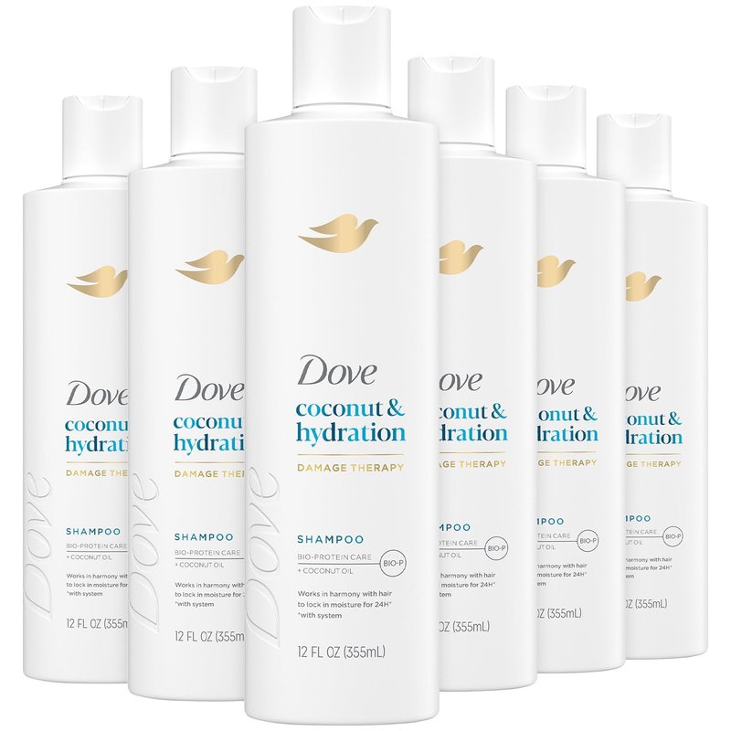 Dove Damage Therapy Shampoo 6-Pack, Coconut & Hydration, 24H Hydration for Revitalizing Dry, Damaged Hair, 12 Oz Ea