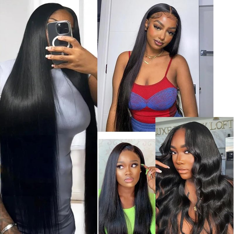 Straight Bundles Human Hair 34 34 34 Inch Natural Black Straight Human Hair Bundles Brazilian Virgin Remy Hair Extensions Soft And Healthy Double Weft Bundle Deals