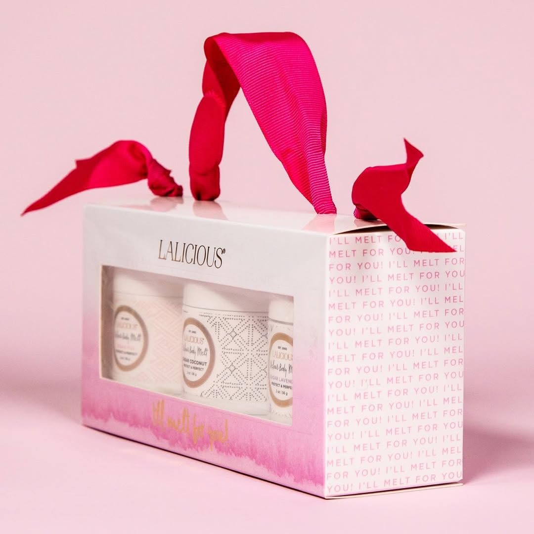 LALICIOUS Velour Body Melt Gift Set - 3-Piece Balm-to-Oil Body Moisturizer Skin Care Kit with Vitamin E & Macadamia Nut Seed Oil - Shave Balm, Hand & Foot Mask, Hair & Scalp Mask & More (3 Piece Kit)