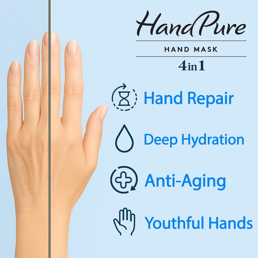 Bodipure HandPure Hand Repair & Anti-Aging Hand Mask – 20-Minute Moisturizing Gloves for Dry, Cracked Hands, Softens Cuticles, Paraben-Free, With Natural Botanical Ingredients (6 Packs)