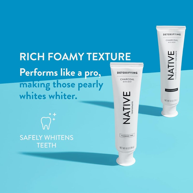 Native Toothpaste | Naturally-Derived Charcoal Formula for Safe Teeth Whitening - 4.1 oz, Fluoride Free