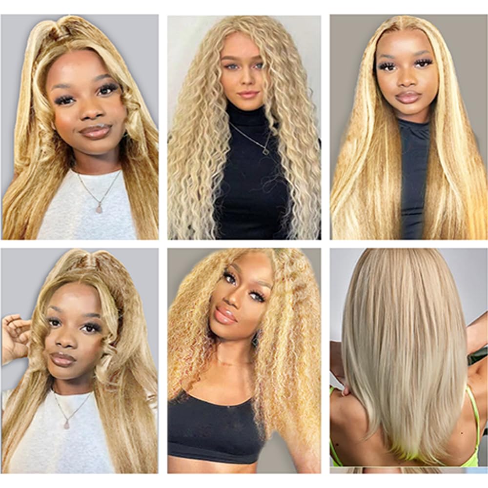 P27/613 Highlight Blonde Bundles Human Hair Honey Blonde Yaki Straight Bundles 28 Inch Unprocessed Brazilian Virgin Hair 1 Bundle 50 Gram Per Bundle Deals Quick Weave Hair Extensions